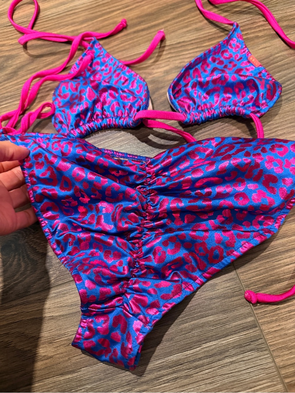 Dollhouse Blue and Pink Leopard Print String Bikini